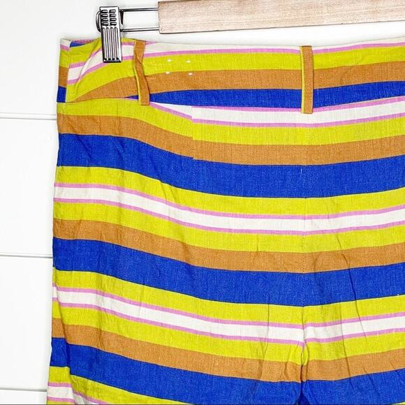 LOFT 4" Colorful Striped Linen Blend Shorts Blue Orange Green Size 8 - Picture 5 of 6